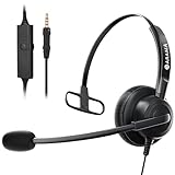 Arama 3,5mm Klinke Headset Handy, PC Kopfhörer mit Mikrofon Noise Cancelling für Fritzfon c6 c5 iPhone Samsung Laptop Tablet Computer Business Call Center Home Office Skype Zoom Meetings, Komfort Fit