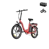 Fafrees F20+ 2025 Elektro-Faltrad 20 Zoll Fatbike, 36V/20AH Akku, 250W Motor, 140kg Tragekapazität | E-MTB 20°, 25km/h | Unisex Fahrrad (Hecktasche + Fahrradschloss, Rot)
