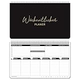 BIROYAL Wochenplaner Block (55 Blatt) | Tischkalender ohne festes Datum | Undatierter Terminplaner mit To Do Liste, Spiral-Wochenkalender mit Wochenübersicht&Habit-Tracker, Schwarz (290 x 172mm)