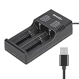 REACELL 18650 Ladegerät, Universal Akkuladegerät mit 2 Schacht für 3,7 V 18650, 26650, 18500, 18350, 17670, 17500, 16340, 14500, 10440 Li-Ion Akku mit USB Kabel