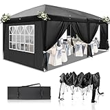 LEADZM 3x6m Pavillon Pop-up Faltpavillon,Höhenverstellbar,UV Schutz 50+,Gartenzelt,Partyzelt,Stahlrahmen,mit 6 Seitenteilen,für Garten, Party, Camping (Schwarz)