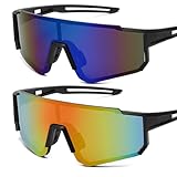BDSHUNBF 2 Stück Sport Sonnenbrille, Polarisiert Fahrradbrille, Fahrradbrille Winddicht, Schnelle Brille, Schnelle Brille Rave, Radfahrer Brille für Herren Damen UV400 Schutz für Outdooraktivitäten