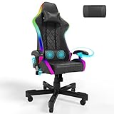 Homall Gaming Stuhl mit LED, Massage, 150 kg Belastbarkeit, Ergonomischer Bürostuhl RGB Beleuchtung mit Verstellbare Kopfstütze und Lendenwirbelstütze, 2D Armlehne PU Leder Gaming Sessel