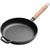 LIYGAOF Gusseisen Pfanne 27cm Bratpfanne Grillpfanne: Ohne Beschichtung Induktion Pfanne Griff aus Massivholz Lange Lebensdauer Für Alle Herdarten Geeignet (27cm)