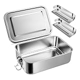 Fegtrtyoa 47oz Bento-Box, Lunchbox Aus Edelstahl für Teenager, Metall-Bento-Box mit 2 Flexiblen Fächern, 1400ml Lunchbox