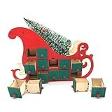 Weihnachten Schlitten Baum Holz Adventskalender Countdown Party Dekor 24 Schubladen mit LED-Licht Countdown Kalender Tear Off Weihnachten