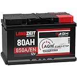 LANGZEIT AGM Batterie 80Ah 12V 850A/EN Start-Stop Autobatterie VRLA Batterie