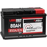 LANGZEIT AGM Batterie 80Ah 12V 850A/EN Start-Stop Autobatterie VRLA Batterie