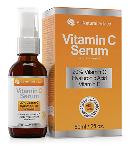 Vitamin C Serum Hochdosiert 20% 60ml | Vegane Kosmetik für Gesicht – Dekolleté | Mit Hyaluronsäure und Aminosäurekomplex | Ohne Tierversuche - Nachhaltige Herstellung