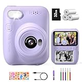 Gofunly Sofortbildkamera Kinder, 3.0 Zoll Bildschirm Kinderkamera Sofortbildkamera mit 32GB Karte & Druckpapier, 14MP/1080P Kamera Kinder Sofortdruck, Geschenk für Kinder 3-12 Jahren (Violett)