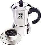 GRÄWE Espressokocher Induktion geeignet, Espressokanne aus Edelstahl für 6 Tassen, Klassischer Espresso Maker ohne Aluminium - 300 ml