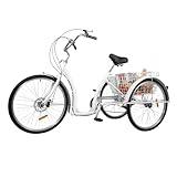Dreirad für Erwachsene, 26 Zoll Lastenfahrrad mit Einkaufskorb, Anzahl der Geschwindigkeiten 6, Tragfähigkeit des Sitzes 120kg, Tragfähigkeit des Korbes 25kg für Einkaufen, Picknick, Reisen usw