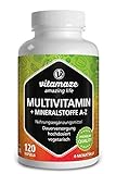 Multivitamin Kapseln hochdosiert, 23 wertvolle Vitamine A-Z & Mineralien, 120 vegetarische Kapseln für 4 Monate, Vitalstoffe & Spurenelemente optimal kombiniert