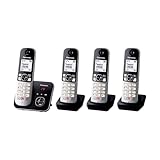 Panasonic KX-TG6864GB Schnurlostelefon mit 4 Mobilteilen und Anrufbeantworter (Bis zu 1.000 Telefonnummern sperren, übersichtliche Schriftgröße, lauter Hörer, Voll-Duplex Freisprechen) schwarz-silber