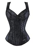 KUOSE Damen Schwarz Shapewear Korsett Vintage Gothic Vollbrust Corsage Top mit Träger