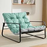 Sessel wohnzimmer Loungesessel Gartenliege mit Wendekissen Garten Liegestuhl Balkon möbel aus Stahl gepolsterter Stuhl für 2 Personen Gartensessel outdoor Relaxliege Balkon Garten Terrasse (Blau+Grau)