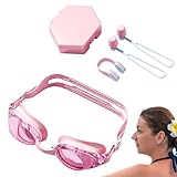 Generisch beschlagfreie Schwimmbrille,Schwimmbrille Nasenklammer Ohrstöpsel Set für Erwachsene | Weitwinkel Schwimmlern Set mit Aufbewahrungstasche für Fluss Meer See Pool Training