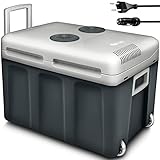 tillvex Kühlbox elektrisch 40L mit Rollen | Mini-Kühlschrank 230 V und 12 V für KFZ Auto Camping | kühlt & wärmt | ECO-Modus (Grau)