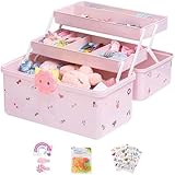 Eventerde Aufbewahrungsbox Für Haarschmuck Mit Schloss 3 Lagiger Organizer Kopfbedeckungshülle Aufbewahrungskoffer 16X29X16cm ABS Sortierbox Box Bastelbox Nähkasten Medizinkoffer Toolbox Angelkoffer