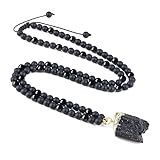 COAI Geschenkideen 108 Mala Kette aus Mattem Onyx und Turmalin mit Rohem Schörl Anhänger