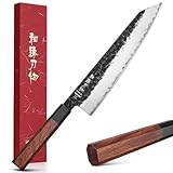 HEZHEN Kiritsuke Messer, Scharfes Kochmesser im Japanischen Stil Küchenmesser Profi, Handgeschmiedetes Chefmesser, Achteckiger Redwood-Griff