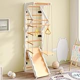 6-in-1 Kinder Indoor Klettergerüst Turngeräte & Schaukeln Holz mit Rutsche Krabbelleiter Sprossenwand Turnbereich Spielturm Fitnesscenter Sprossenleiter Motorikspiel
