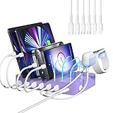 SooPii Ladestation für mehrere Geräte, 50W 6-Port Multi-USB-Ladestation mit 2-in-1 i-Watch-Ladehalterung und 6 Ladekabeln, entworfen für iPad, Mobiltelefone, Tablets und andere (Purple)