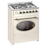 Gurari Standherd 60 cm mit Elektro-Backofen E 614 Cr, Creme, freistehender Herd im Retro Design, 4 kW WOK, Erdgas & Propan (Fl.Gas)