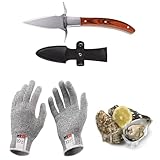 Austernmesser Oyster Knife Set Austernöffner Schnittfeste und Handschuhe für Muscheln Oder Hartkäse Geeignet Holzgriff Edelstahl (Rot, Grande/L)