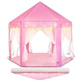 Sumbababy Spielen Zelte für Kinder Prinzessin Schloss Zelt mit Teppich für Mädchen Fee Sechseck Spielhaus Spielzeug für Kinder oder Kleinkinder Indoor-Spiele (Rosa)