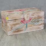 Oriental Galerie B-Ware Truhe Holzkiste Holztruhe Schatztruhe Kiste Box Palmenholz Holzbox Lotus Schnitzereien Shabby Used Look Natur 50 cm