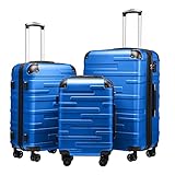 COOLIFE Hartschalen-Koffer Rollkoffer Reisekoffer Vergrößerbares Gepäck (Nur Großer Koffer Erweiterbar) ABS Material mit TSA-Schloss und 4 Rollen (Navy blau, Koffer-Set)