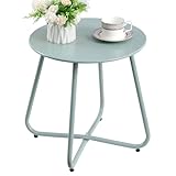 HollyHOME Beistelltisch Outdoor Balkontisch Klein Gartentisch Rund Beistelltisch Metall Wetterfest Loungetisch Outdoor Couchtisch für Patio Terrasse Wohnzimmer, Blaugrün