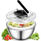 Carastek 4.5L Edelstahl Salatschleuder Großer Gemüsewäscher Rutschfester Boden & Stopptaste,Push-Typ Salatschleuder mit Deckel Spülmaschinenfeste Salad Spinner für Salat, Gemüse, Kräuter, Beeren