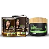 Herbishh Hair Color Shampoo 2 Travel Pack Combo + 1 Pro-Keratin Argan Hair Mask for Deep Conditioning & Hydration 3 in 1 Permanent Hair Dye Shampoo for Grey Hair (Dark brown)