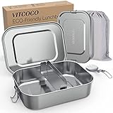 VITCOCO® Brotdose Edelstahl mit Fächern, Lunchbox Auslaufsicher 800ml, Brotzeitdose mit Trennwänd, Brotdosen Metall für Erwachsene & Kinder