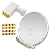 Premium X DELUXE100 Aluminium 100cm Digital SAT Schüssel Spiegel in Hellgrau für HDTV HD+ 3D + LNB Octo WE 0,1 dB PXO-08 zum Direktanschluss von 8 Teilnehmern + 16x F-Stecker