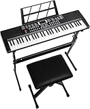 61 Tasten Keyboard Piano, Digital Piano mit Keyboardständer, Klavierbank, Notenständer, Kopfhörer, Mikrofon, LED-Bildschirm, 3 Lernmodi für Anfänger