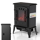 Juskys Elektrokamin 2000 W – Schwarz, elektrischer Standkamin mit Flammeneffekt, 2 Heizstufen, Thermostat & Sicherheitsabschaltung für Wohnzimmer