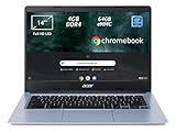 Acer Chromebook 314 CB314-1H-C2W1 Notebook, Pc Portatile con Processore Intel Celeron N4000, Ram 4GB DDR4, eMMC 64 GB, Display 14' Full HD LED LCD, Scheda Grafica Intel, Chrome OS, Silver, [CB]