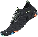 SAGUARO Badeschuhe Damen Herren Wasserschuhe Schwimmschuhe Schnelltrocken Aquaschuhe Strandschuhe Leicht Neoprenschuhe Surfschuhe rutschfeste Tauchschuhe Wassersportschuhe Stil 1:Schwarz Gr.45 EU