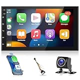 Android Doppel-Din Autoradio Navi mit Carplay Wireless Android Auto 7 Zoll Bildschirm Touchscreen 2 Din Bluetooth/GPS Navigation/FM RDS Radio Car Multimedia Player, WiFi/USB/Rückfahrkamera