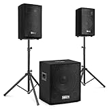 Vonyx VX1015BT Mobile PA Anlage Komplettset, PA Anlage Aktiv mit Bluetooth Komplettset, 1000 Watt DJ Boxen, PA Lautsprecher Beschallungsanlage, 2X Top-Speaker, 1x Subwoofer, Kabel, Stativen, Tasche