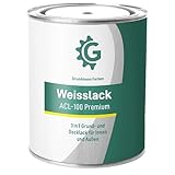 GRUNDMANN Weisslack - 0,7 Kg - Seidenmatt RAL 9016-3in1 Grundierung & Farbe - Premium Weißlack - Hohe Beständigkeit & Deckkraft - Alle Oberflächen - Türlack, Fensterfarbe