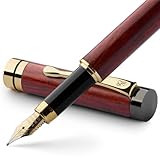Wordsworth & Black Füllfederhalter Set, Premium Bambusholz - Mittlere Feder, Geschenketui; Enthält 6 Tintenpatronen, Tinten Nachfüll Konverter - Journaling, Kalligraphie, [Rosenholz]