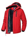 Rdruko Skijacke Herren Winterjacke Snowboardjacke Warme Fleece GefüTtert Winter Jacke Wasserdicht Funktionsjacke Männer Outdoor Wanderjacke mit Kapuze-Rot L