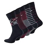 Wonky Line Herren Baumwollsocken, 5 Paar, atmungsaktiver Stoff, geschäftlicher täglicher Gebrauch, lässiger und formeller Wadenlänge, EU 39-42, 5 Paar Marineblau/Kastanienbraun, 6-8