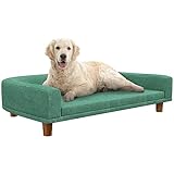 PawHut Hundesofa, Haustiersofa Katzensofa mit Kissen, Hundebett für große Hunde, Hundecouch mit Erhöhtem Design, Hundesessel mit Holzbeine, Grün, 98 x 67 x 25 cm