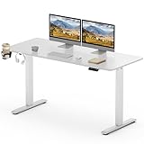 SANODESK Elektrischer Schreibtisch 140 x 60 cm mit Tischplatte (mit Haken/Flaschenhalter), Stehpult, höhenverstellbarer Schreibtisch mit Tischplatte, Memory-Funktion, für Homeoffice （Weiß）