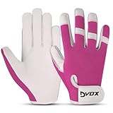 Dvox Leder-Gartenhandschuhe, strapazierfähig, dornensicher, Arbeitshandschuhe für Damen und Herren, rutschfeste Mehrzweckhandschuhe, ideales Gartengeschenk (Rosa, S)